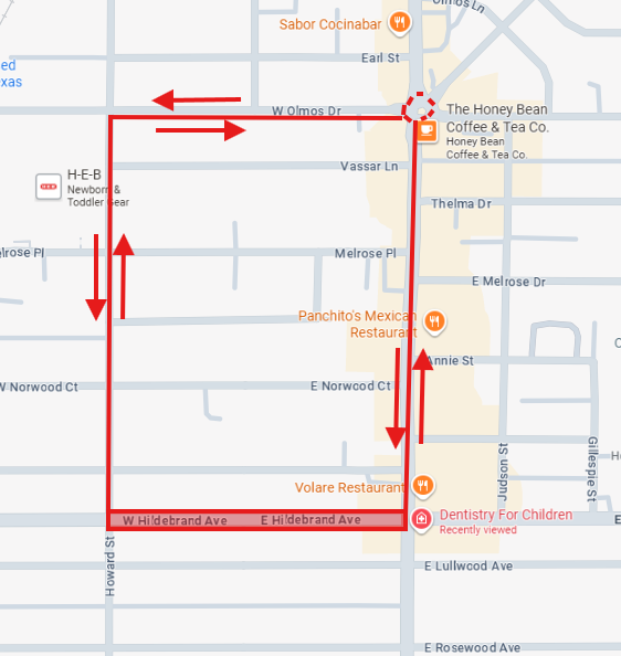 Detour map for Hildebrand Avenue construction and closure, December 2025.